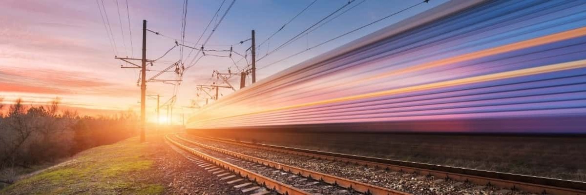 Banner of a high speed train in sunset